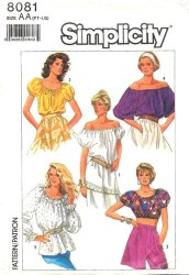 8081 SIMPLICITY ELASTIC NECKLINE SHORT-LONG SLEEVE TOPS 3 LENGTHS PATTERN 10-24 UNCUT